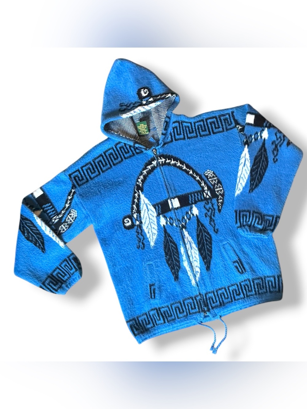 Rumiñahui Wool Zip Sweater Jacket Mens XL Native Feathers Equador Soft & Warm